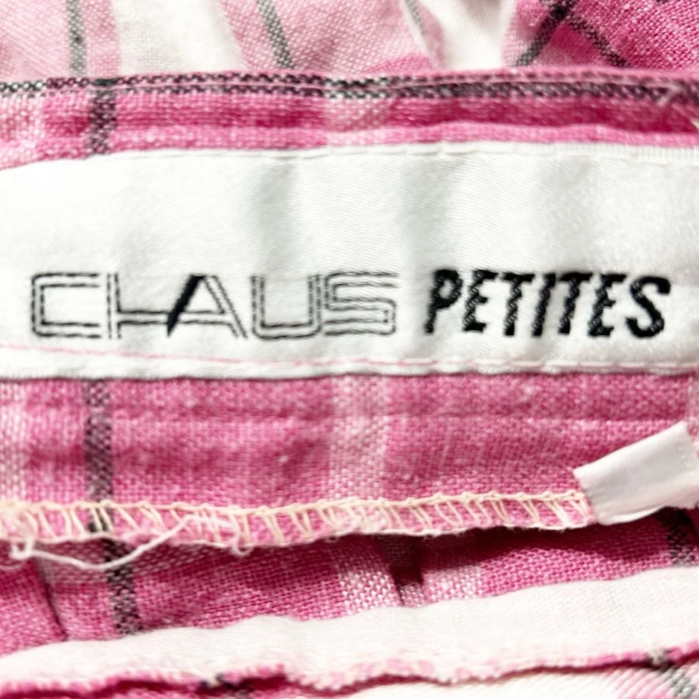 Vintage Chaus Petites Plaid Pleated Midi Skirt Banded Waist Side Button 🩷🤍🖤 - Picture 8 of 9